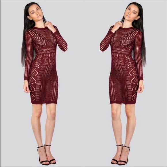 LONG SLEEVE OPEN KNIT SWEATER DRESS - Picture 2 of 5